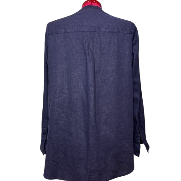 NWOT Tahari navy linen blend long sleeve pullover tunic front button placket - Picture 4 of 11